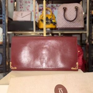 Cartier Burgundy Leather Clutch with Gold Corner Hardware